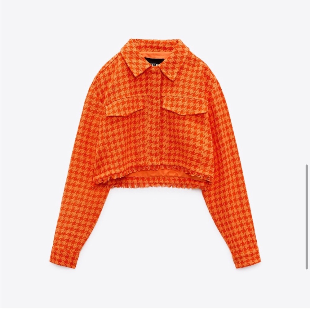Zara Orange Houndstooth Teddy Jacket